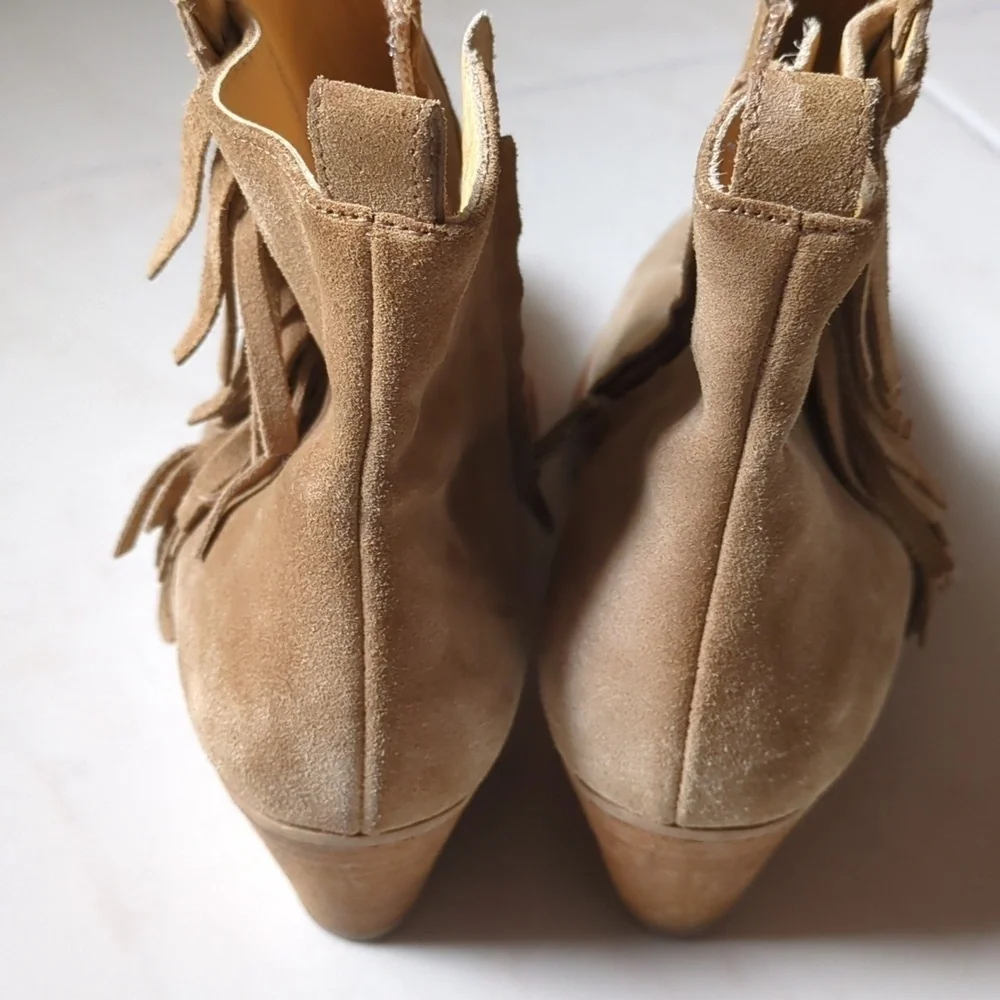 Paul Green Boho Western Fringe Suede Leather Ankle Almond Toe boots US 8.5